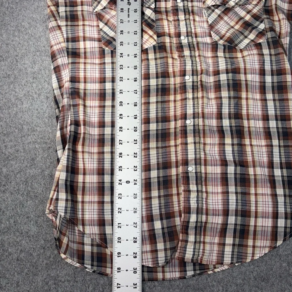 Levi's Pearl Snap Shirt Mens Medium Western Long Sleeve Plaid Brown‎ Regular Fit